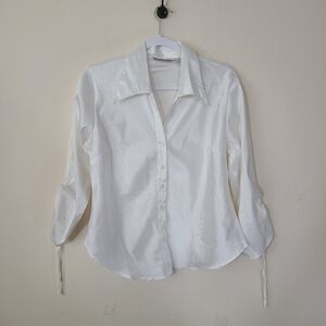 Giorgio Fiorlini White Cinch Sleeve Button Front No Iron 3/4 Sleeve Shirt Size M